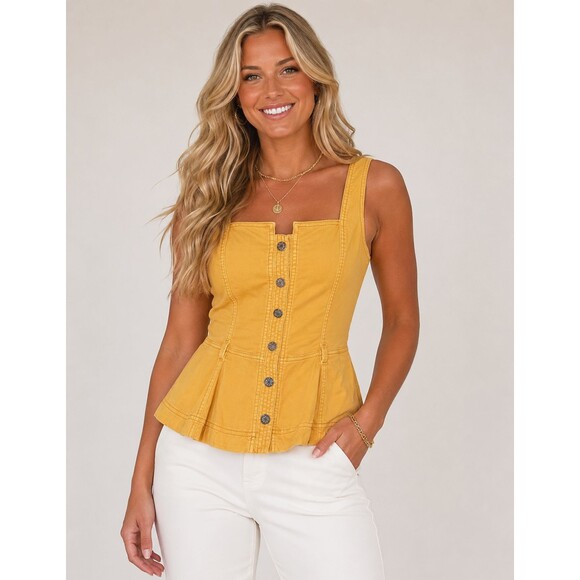 White House Black Market Tops - WHBM White House Black Market Yellow Tailored Twill Peplum Vest Tank Top Snaps 6